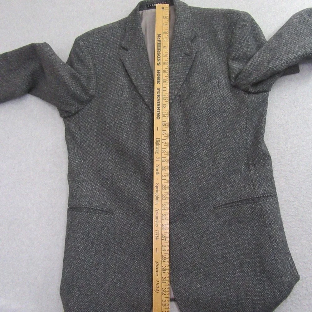 Hugo‎ Boss Mens Tweed Sport Coat 44L Gray Birdseye 3 Button Virgin Wool Ventless